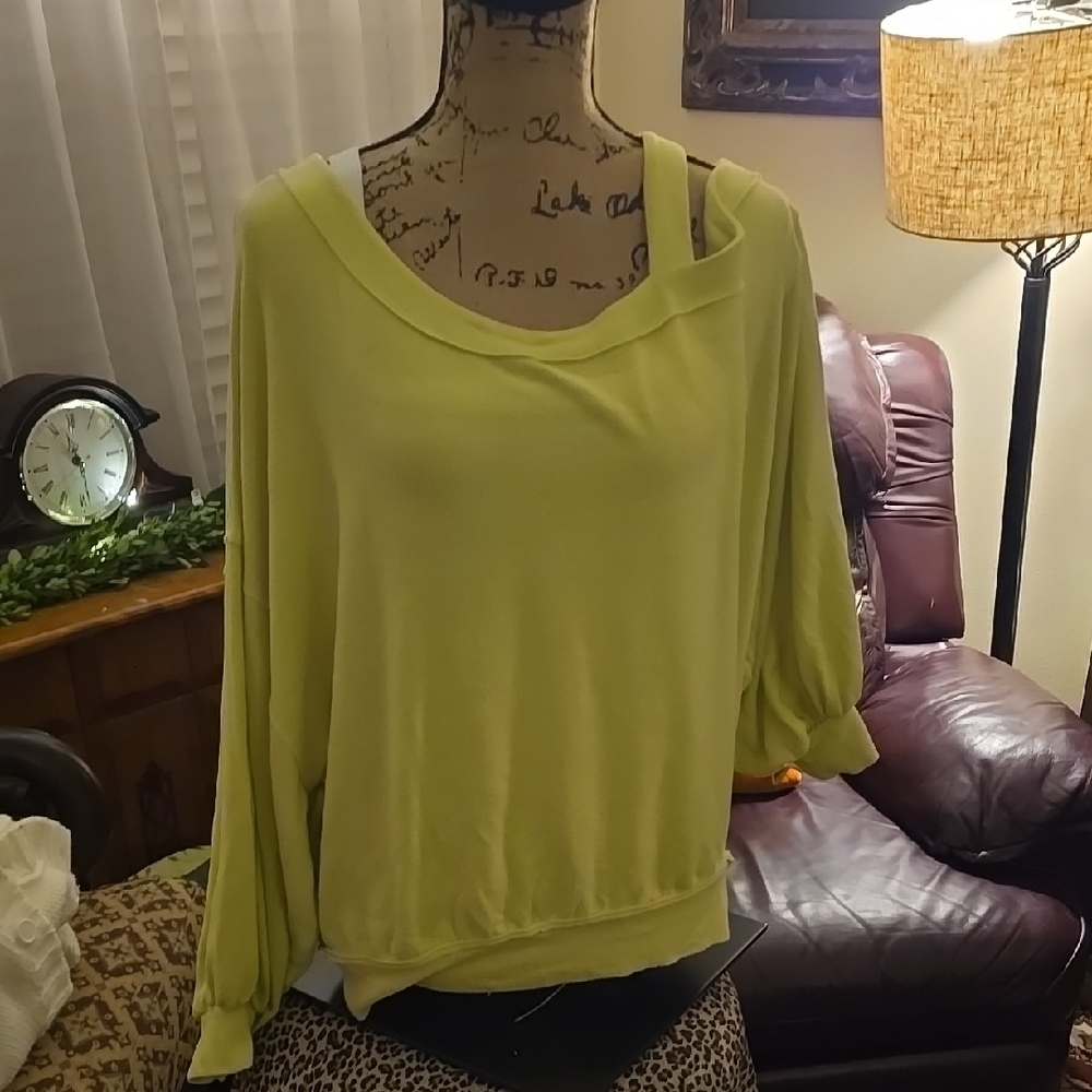 WE THE FREE Lime Green Off-Shoulder Top